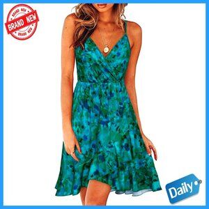 Floral Wrap Midi Dress with Spaghetti Straps and V-Neck for Summer Beach